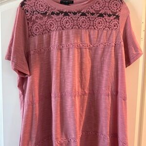 Lane Bryant Pink Short Sleeve Top with Lace Accents
